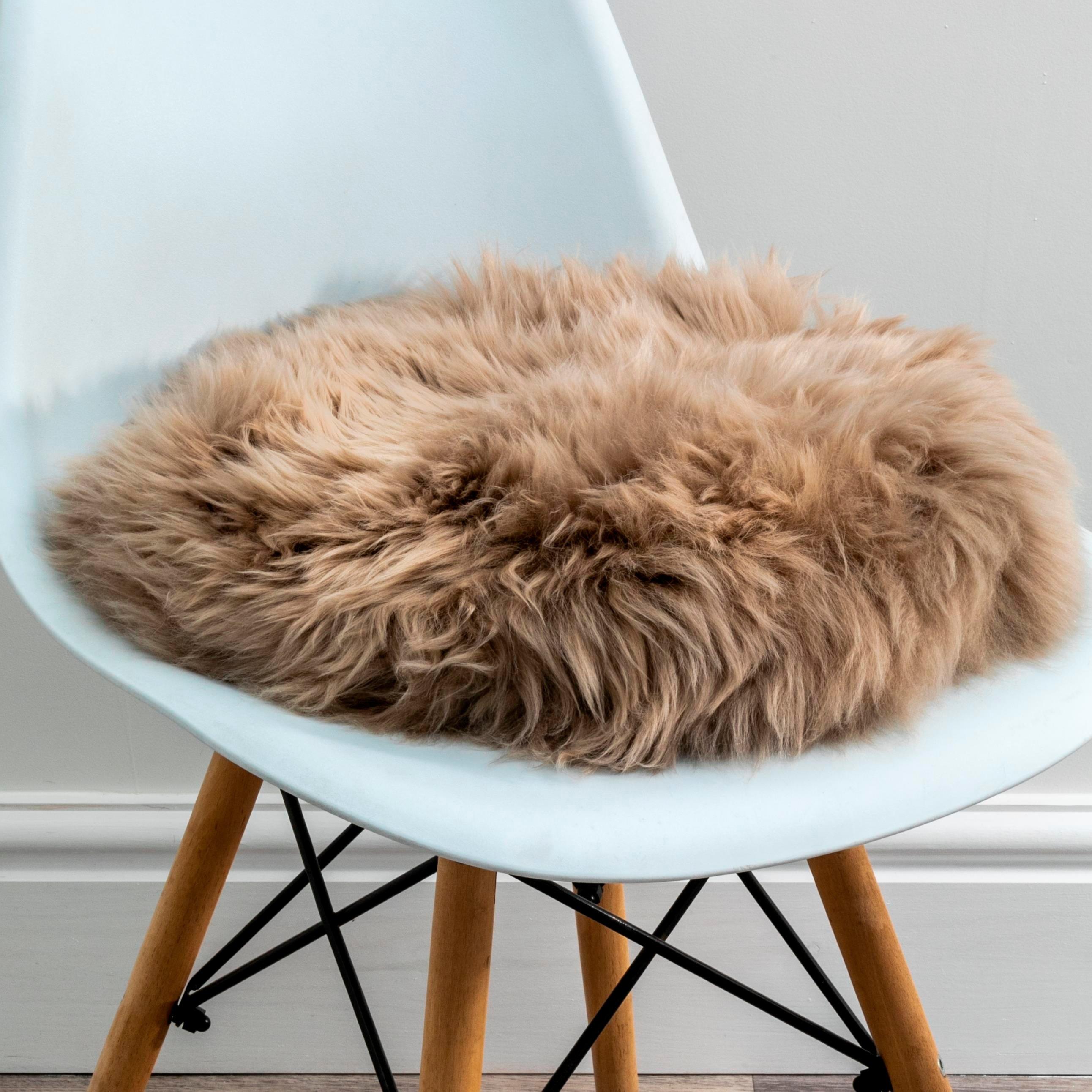 Light Brown Round Sheepskin Chair Pad